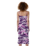 Pink Purple And Grey Camouflage Print Slim Fit Midi Cami Dress