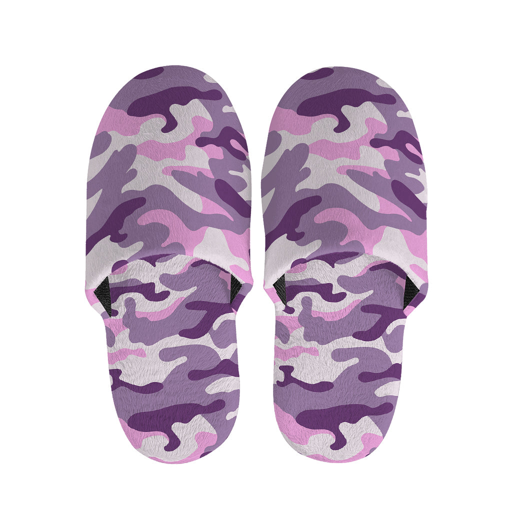 Pink Purple And Grey Camouflage Print Slippers