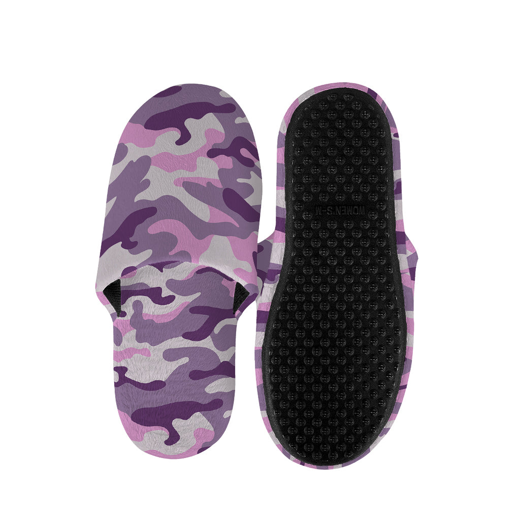 Pink Purple And Grey Camouflage Print Slippers