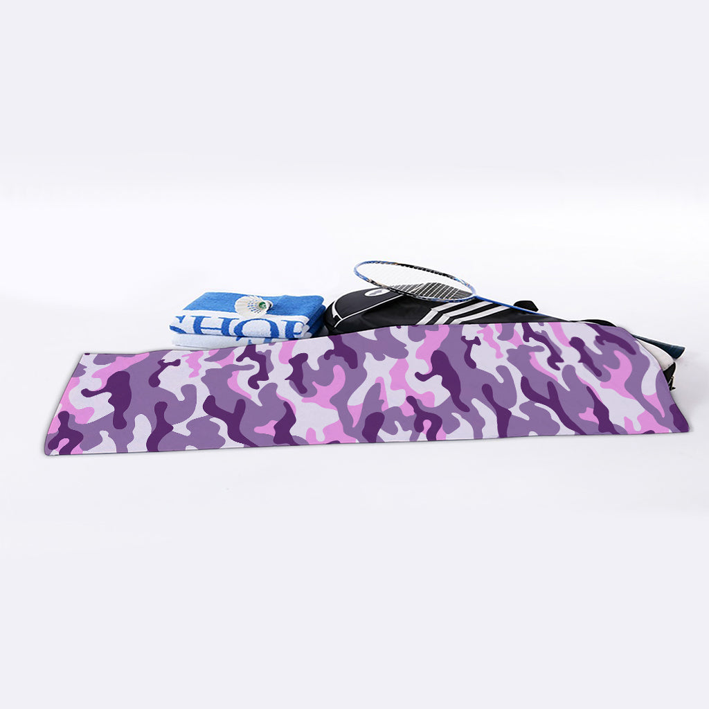 Pink Purple And Grey Camouflage Print Sports Towel
