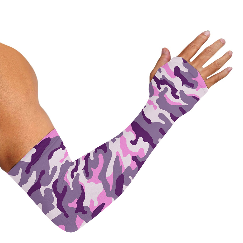 Pink Purple And Grey Camouflage Print Sun Protection Arm Sleeves
