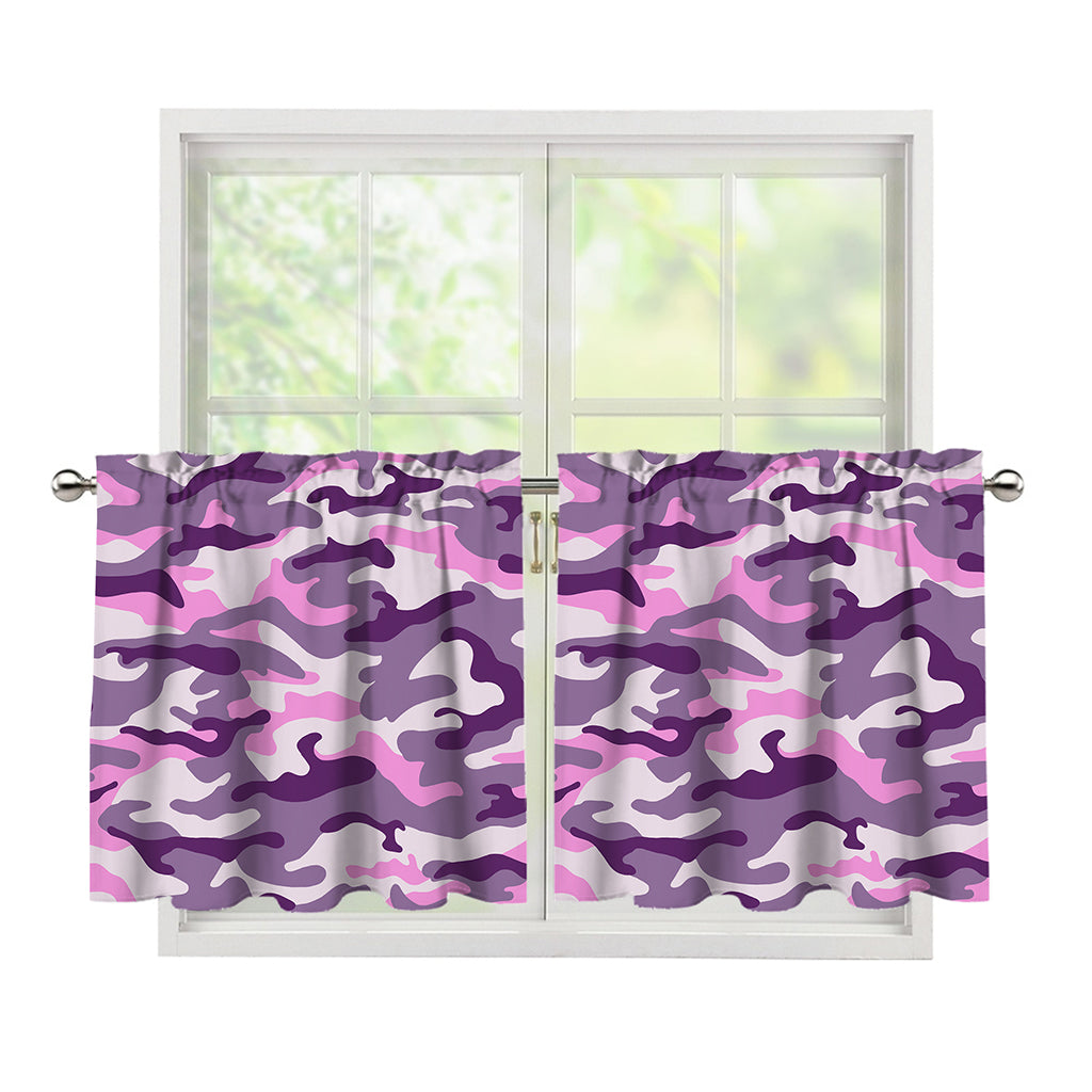 Pink Purple And Grey Camouflage Print Tier Curtains