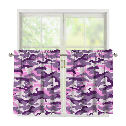 Pink Purple And Grey Camouflage Print Tier Curtains