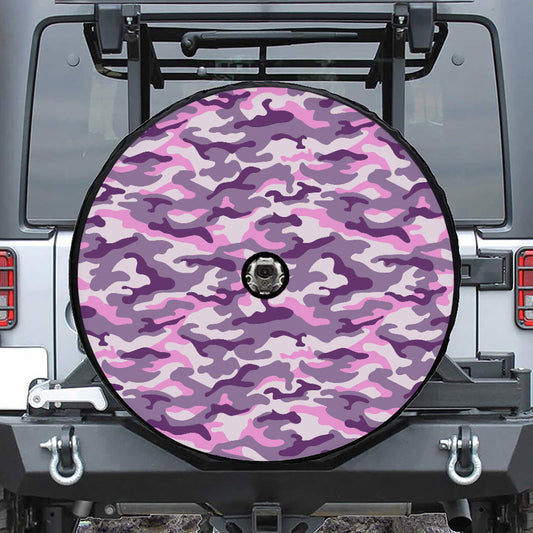 Pink Purple And Grey Camouflage Print Tire Cover With Camera Hole
