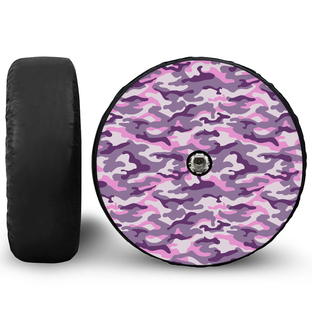 Pink Purple And Grey Camouflage Print Tire Cover With Camera Hole