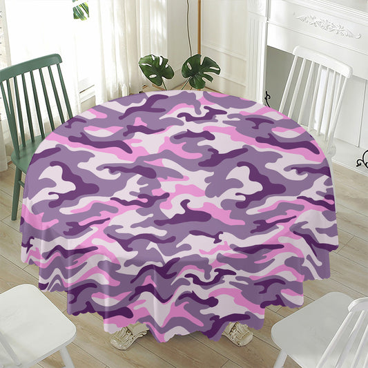Pink Purple And Grey Camouflage Print Waterproof Round Tablecloth