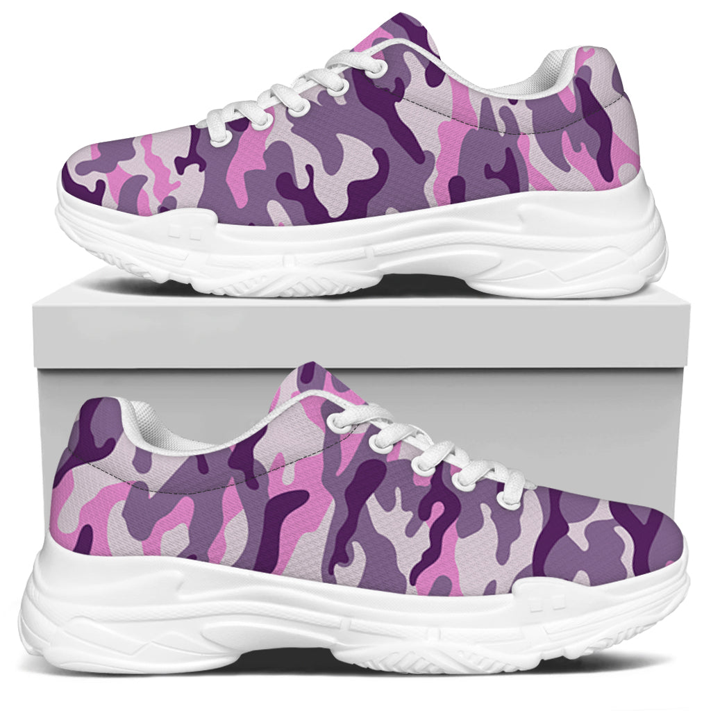 Pink Purple And Grey Camouflage Print White Chunky Shoes
