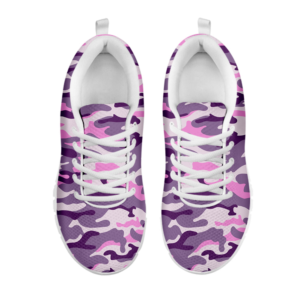Pink Purple And Grey Camouflage Print White Running Shoes