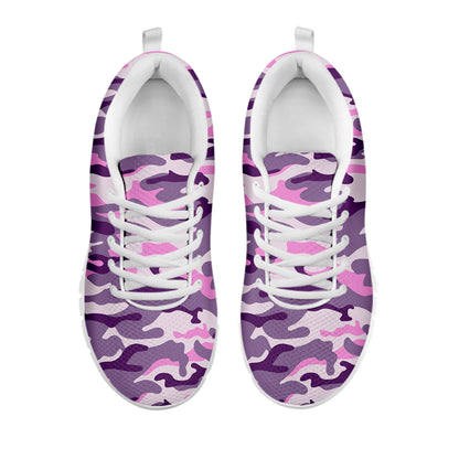 Pink Purple And Grey Camouflage Print White Running Shoes