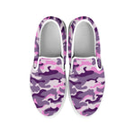 Pink Purple And Grey Camouflage Print White Slip On Sneakers