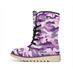 Pink Purple And Grey Camouflage Print Winter Boots