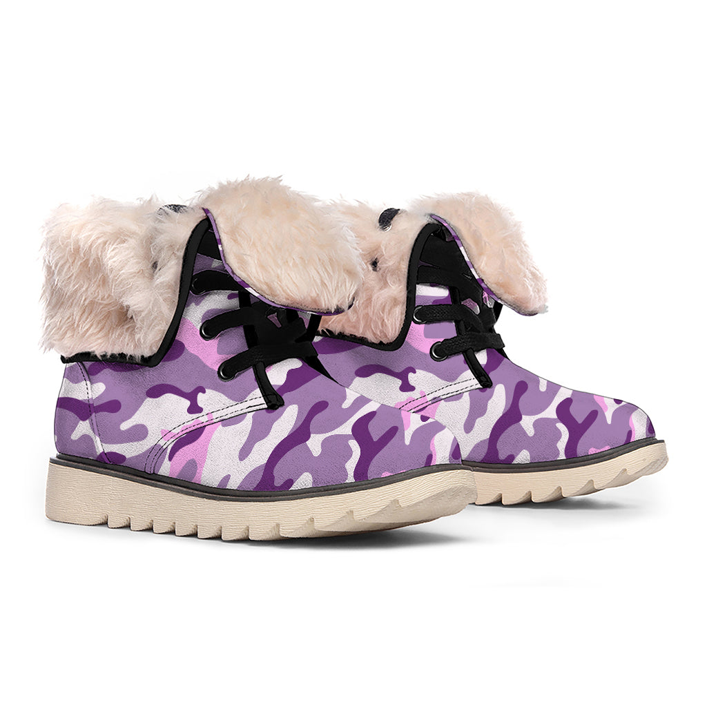 Pink Purple And Grey Camouflage Print Winter Boots