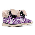 Pink Purple And Grey Camouflage Print Winter Boots