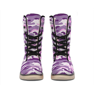 Pink Purple And Grey Camouflage Print Winter Boots