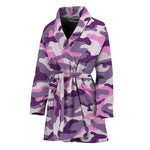 Pink Purple And Grey Camouflage Print Women's Bathrobe