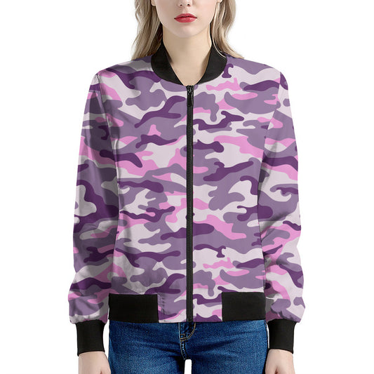 Pink Purple And Grey Camouflage Print Women's Bomber Jacket
