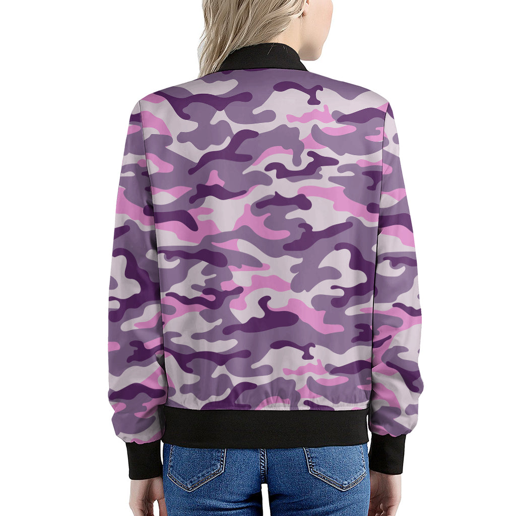 Pink Purple And Grey Camouflage Print Women's Bomber Jacket