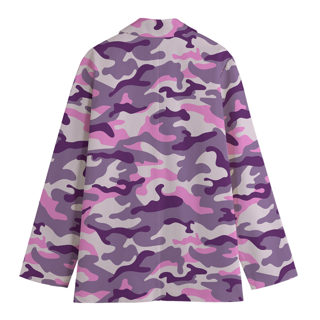 Pink Purple And Grey Camouflage Print Women's Cotton Blazer