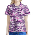 Pink Purple And Grey Camouflage Print Women's Polo Shirt
