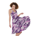 Pink Purple And Grey Camouflage Print Women's Sleeveless Dress