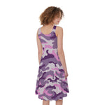Pink Purple And Grey Camouflage Print Women's Sleeveless Dress