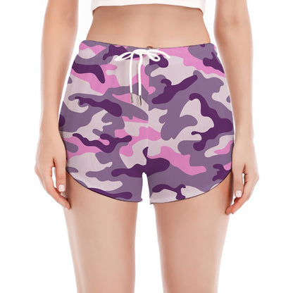 Pink Purple And Grey Camouflage Print Women's Split Running Shorts