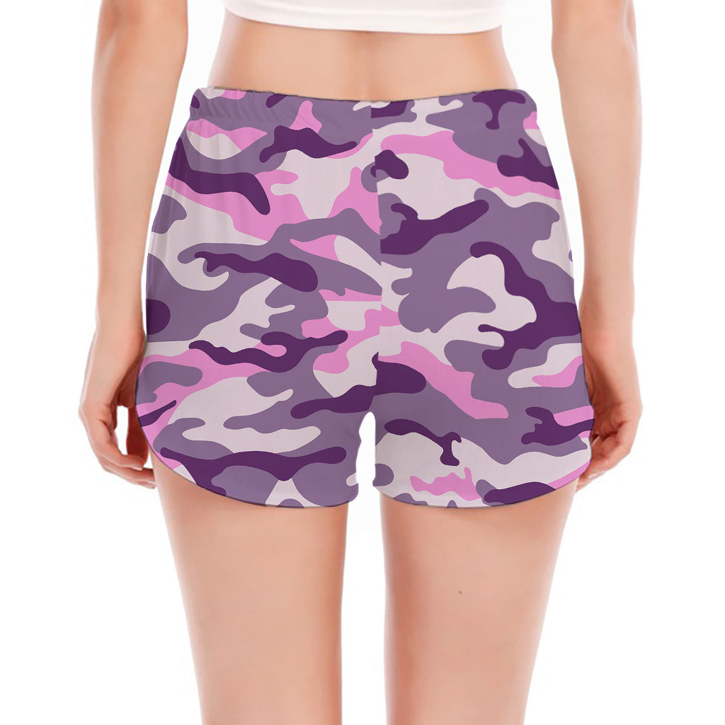 Pink Purple And Grey Camouflage Print Women's Split Running Shorts