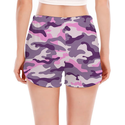 Pink Purple And Grey Camouflage Print Women's Split Running Shorts