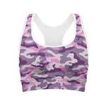Pink Purple And Grey Camouflage Print Women's Sports Bra