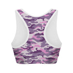 Pink Purple And Grey Camouflage Print Women's Sports Bra