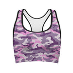 Pink Purple And Grey Camouflage Print Women's Sports Bra