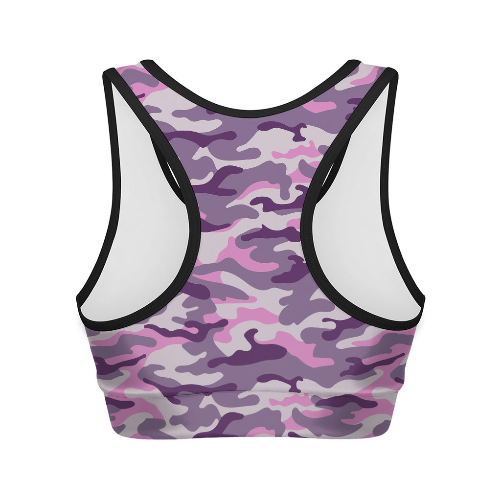 Pink Purple And Grey Camouflage Print Women's Sports Bra