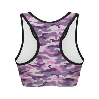 Pink Purple And Grey Camouflage Print Women's Sports Bra