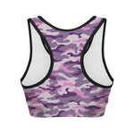 Pink Purple And Grey Camouflage Print Women's Sports Bra