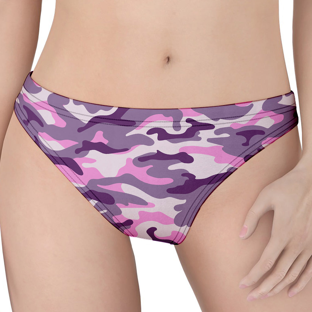 Pink Purple And Grey Camouflage Print Women's Thong