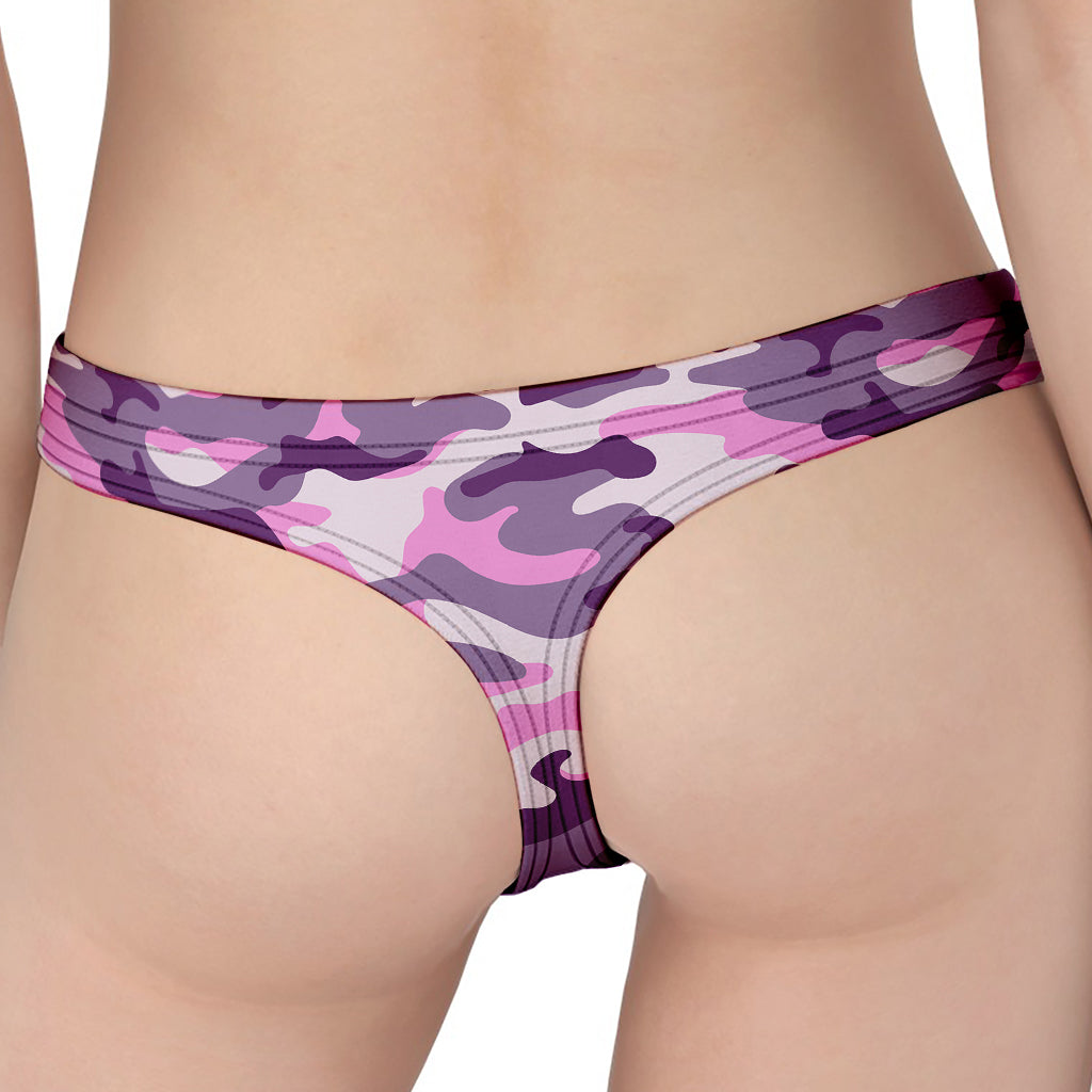 Pink Purple And Grey Camouflage Print Women's Thong