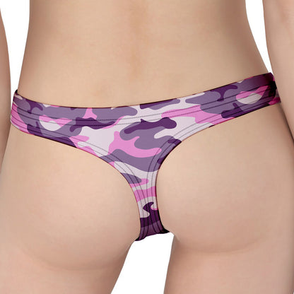 Pink Purple And Grey Camouflage Print Women's Thong