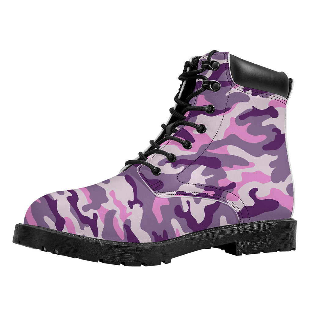 Pink Purple And Grey Camouflage Print Work Boots