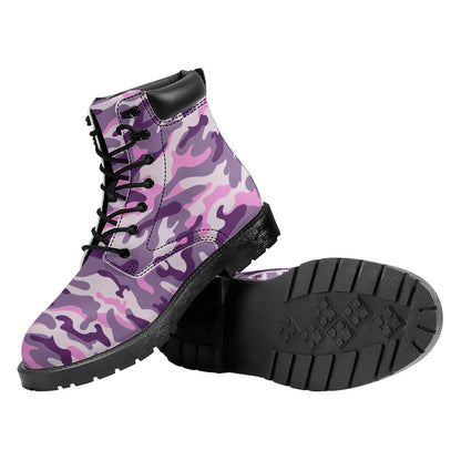 Pink Purple And Grey Camouflage Print Work Boots