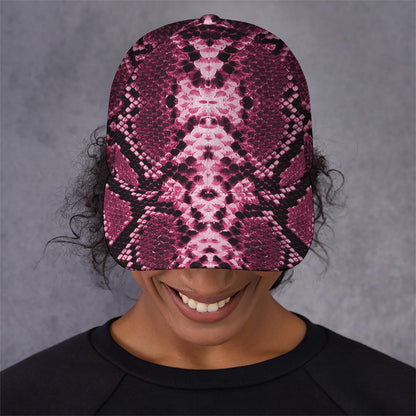 Pink Python Snakeskin Print Baseball Cap