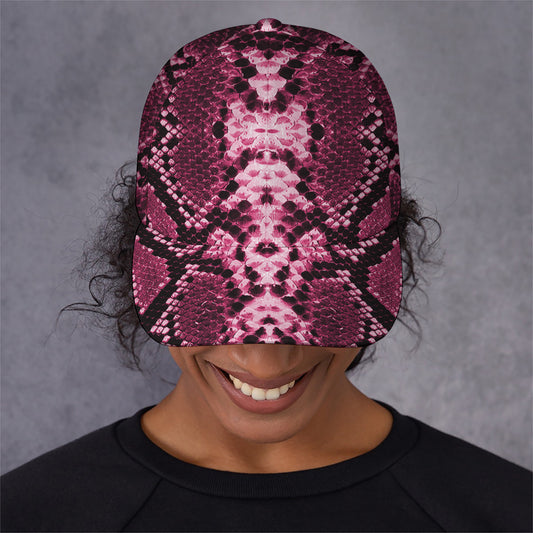 Pink Python Snakeskin Print Baseball Cap