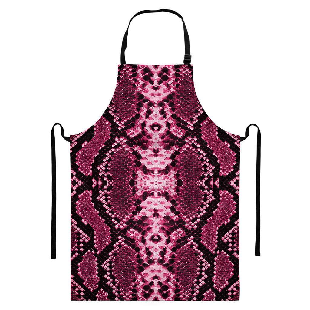 Pink Python Snakeskin Print Bib Apron With Pocket