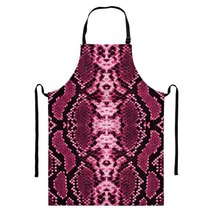 Pink Python Snakeskin Print Bib Apron With Pocket