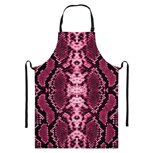 Pink Python Snakeskin Print Bib Apron With Pocket
