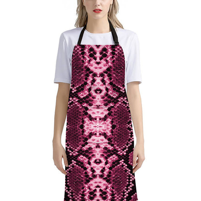 Pink Python Snakeskin Print Bib Apron With Pocket
