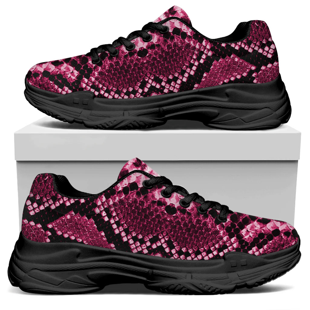 Pink Python Snakeskin Print Black Chunky Shoes