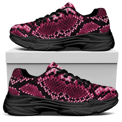 Pink Python Snakeskin Print Black Chunky Shoes