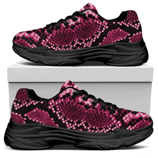 Pink Python Snakeskin Print Black Chunky Shoes