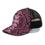Pink Python Snakeskin Print Black Mesh Trucker Cap