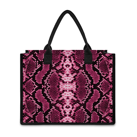 Pink Python Snakeskin Print Canvas Tote Bag